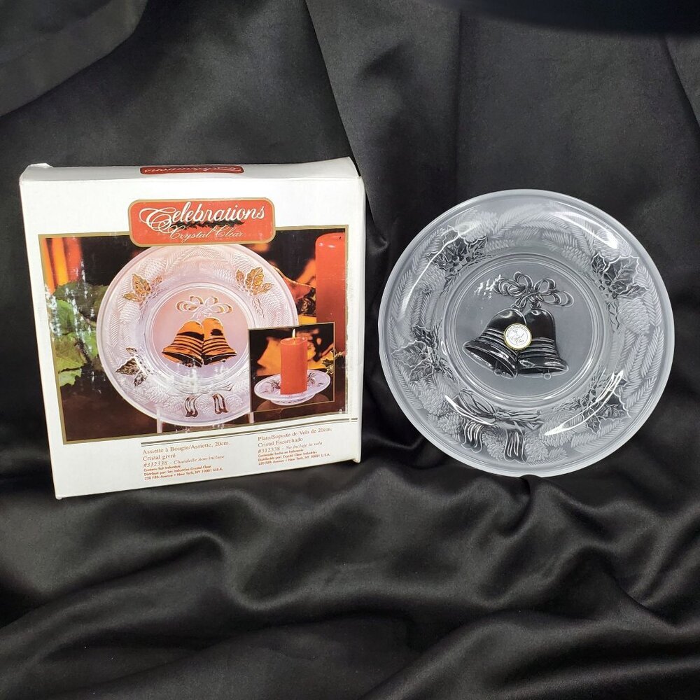 VTG Celebrations Crystal Clear 8" Season Greetings Candle Plate/Dish Holiday